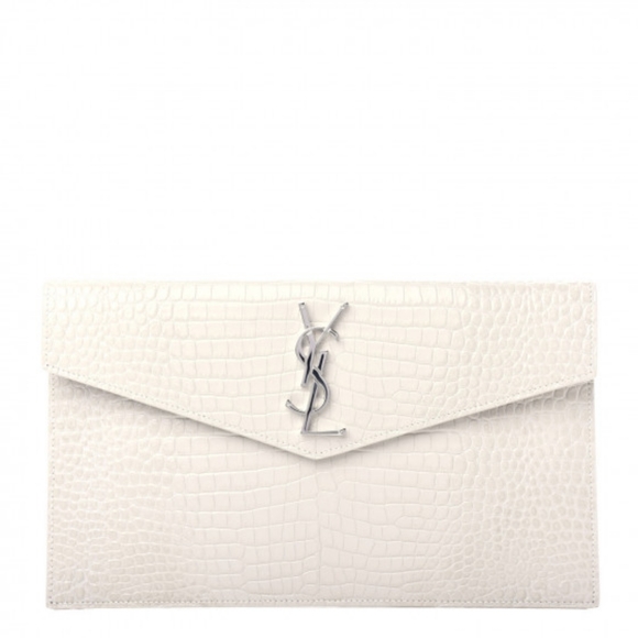 VERY RARE!! SAINT LAURENT YSL Crocodile Embossed Calfskin Uptown Monogram Clutch - Picture 4 of 16